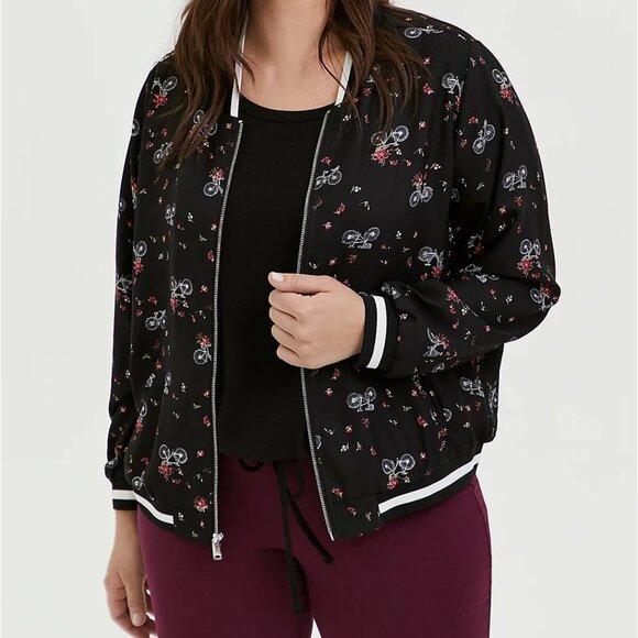 🆕🚲 BLACK CREPE FLORAL & BIKE BOMBER JACKET 🚲 - Picture 3 of 6